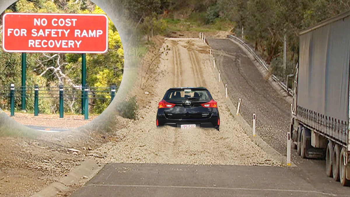 We drove our Corolla up one of those safety ramps for fun, and let’s ...